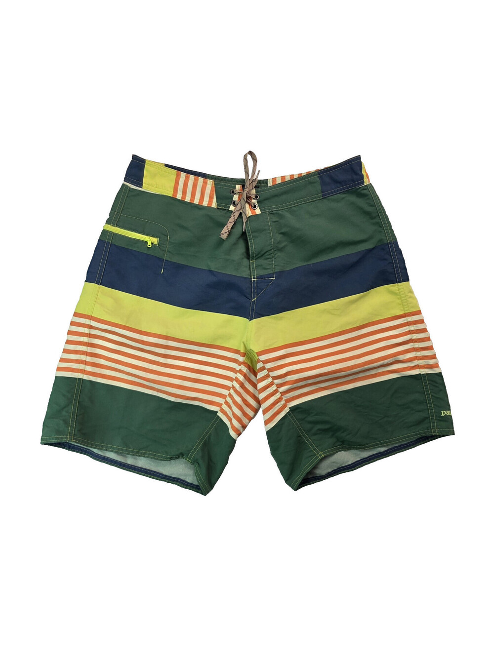 Patagonia Wavefarer Fitz Stripe Valley Green Multicolor Board Shorts Mens 34